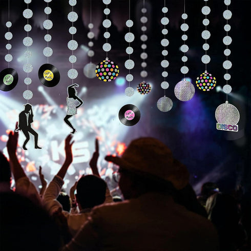 Cheerland Iridescent Disco Garland Holographic Disc Banner Retro Rock and Roll Dance Hanging Ball Backdrop Decoration for Birthday Wedding Bachelo...