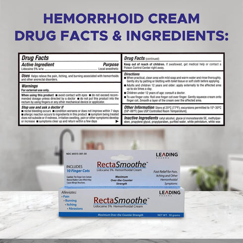 Lidocaine 5% Hemorrhoid Treatment by RectaSmoothe | Maximum Strength Numbing Cream | Fast Pain Relief for Anorectal Disorders | 1-Pk...