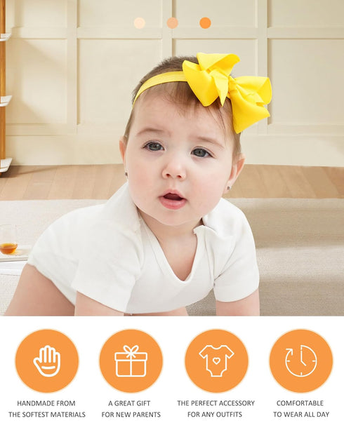 jollybows 40pcs Baby Girls Grosgrain Ribbon Hair Bows Headbands 4" Elastic Hair Band Hair Accessories for Infants Newborn- Natural Color Set...