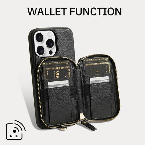 ZVE iPhone 13 ProMax Wallet Case - RFID Blocking, Leather Design with Wrist Strap, Black...