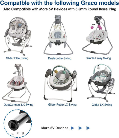 Power Cord Replacement for Graco Swings Duetsoothe/DuoGlider/Graco Baby Swing/Graco Simple Sway Swing/Glider LX/Simple Sway LX, Adapter 5V Charger...