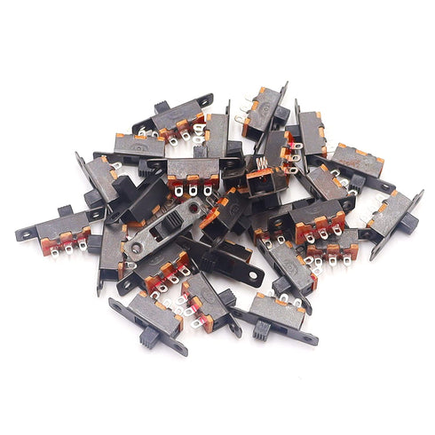 100PCS 3mm High Knob Vertical Micro Mini Slide Switchs,3 Pin 2 Position SPDT with Screw Hole Latching Toggle Switches Panel Mount DC 50V 0.5A SS12...