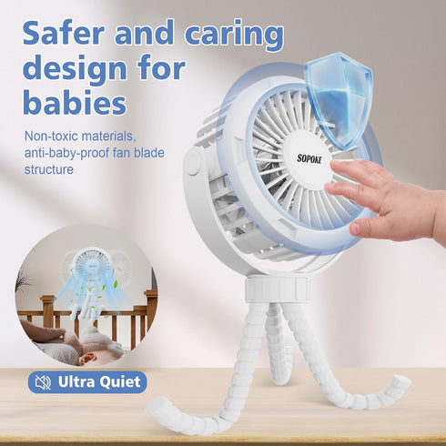 Mini Portable Baby Stroller Fan,3 Speed Personal Handheld Fan,Battery Operated Rechargeable 360° Flexible Tripod Cooling Fan, Suitable for Car Sea...