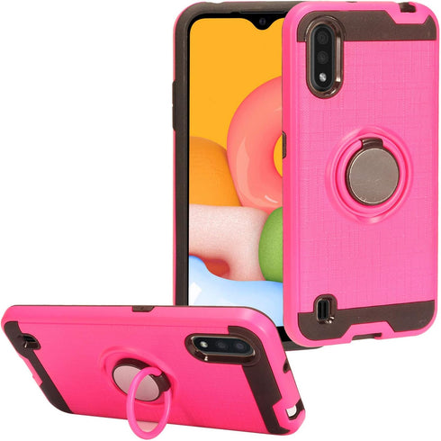 for Samsung Galaxy A01 SM-A015 - Hybrid Phone Case w/Ring Stand - RS2 Hot Pink...