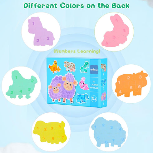 FLYINGSEEDS 6 Packs Parent-Child Themed Wooden Jigsaw Puzzles for Toddlers Ages 1-3, Level-Up Puzzles for Beginner, Montessori Learning Toys Presc...