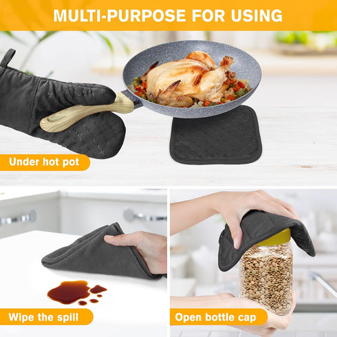 IXO 6Pcs Oven Mitts and Pot Holders, 500? Heat Resistant Oven Mitts with Kitchen Towels Soft Cotton Lining and Non-Slip Silicone Surface Safe for ...