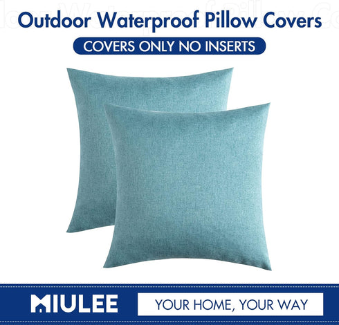 MIULEE Pack of 2 Decorative Outdoor Solid Waterproof Throw Pillow Covers Faux Linen Garden Farmhouse Coastal Cushion Cases for Summer Patio Tent B...
