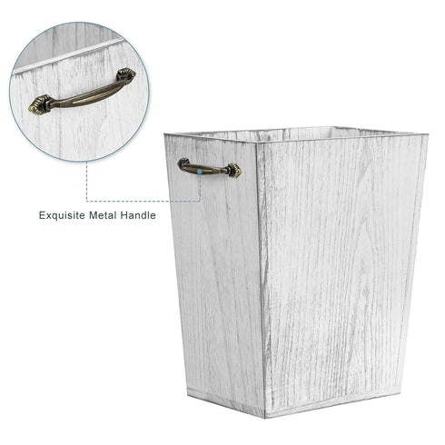 Wood Wastebasket Trash Can Rustic Farmhouse Square Garbage Container Bin with Decorative Metal Handle for Bedroom, Living Room, Bathroom & Office...