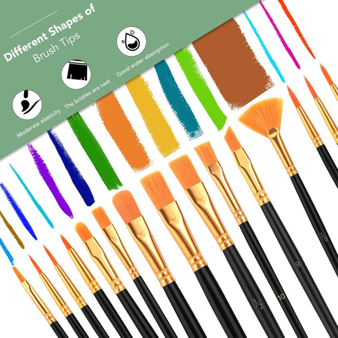 AROIC Acrylic Paint Brush Set,4pack/60pcs Nylon Hair Oil Watercolor Rock Face Painting Artist Paint Brushes, 15 Sizes Paint Brush Set for All Purp...