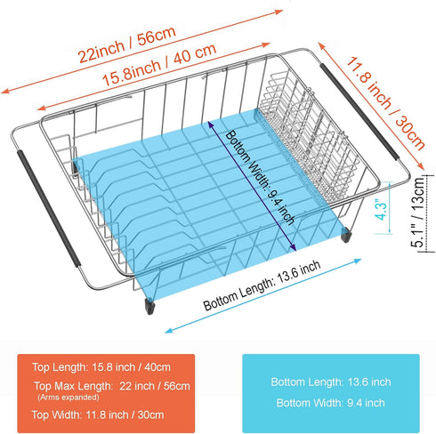 iPEGTOP Expandable Dish Drying Rack in Sink or Over Sink, Rustproof Stainless Steel Dish Drying Rack Basket Shelf, Multifunctional Dish Drainer In...