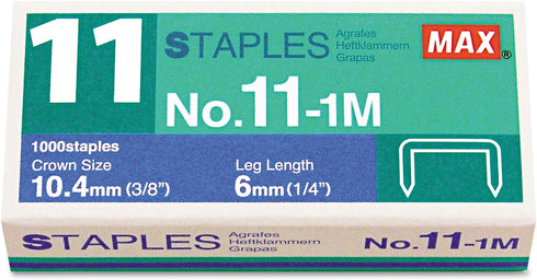 Max NO111M No. 11 Mini Staples for HD-11FLK, 1/4-Inch Leg, 3/8-Inch Crown Flat Clinch, 1,000/Box...