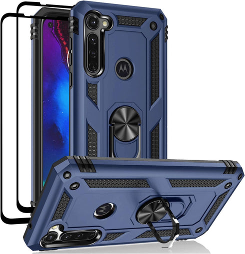 Moto G Stylus/Pro (2020) Case With Tempered Glass Screen Protectors, Androgate Ring Kickstand Car Mount Shockproof Cover for Motorola, Blue...