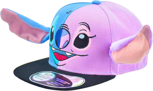 Disney Stitch Baseball Cap, Angel Face Adjustable Flat Brim Snapback Hat with 3D Ears, Multi, One Size...