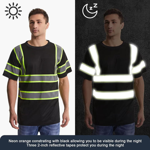 SKSAFETY High Visibility Professional Level T-Shirts Quick Dry Class 3 Safety Shirts for Men?Women, Reflective Short Sleeve Breathable Birdeyes T-...