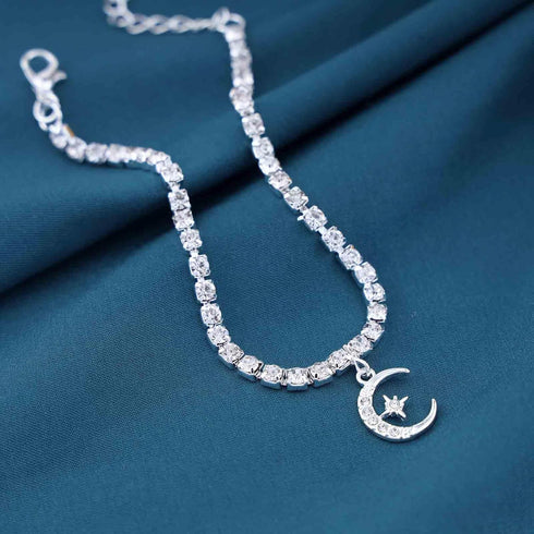 Boho Moon Star Anklet Bracelet Vintage Crystal Moon Ankle Bracelet CZ Tennis Chain Ankle Chain Bracelet Personalized Star Foot Chain Jewelry for W...