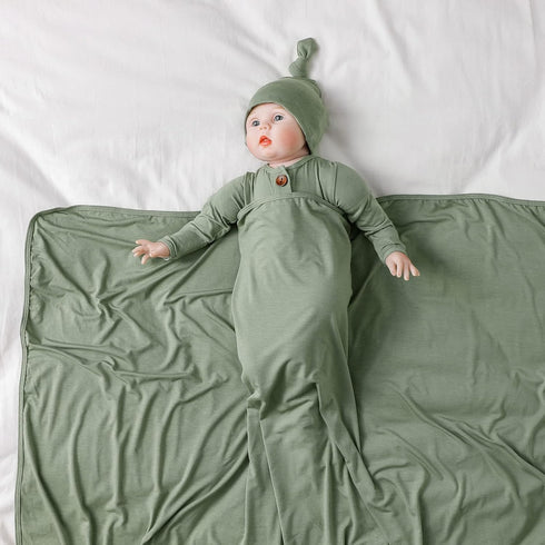 Large Rayon Jersey Knitted Swaddle Blanket for Baby, Soft Stretchy Receiving Blanket for Newborns with Hat, Large 47 x 47 inches (Sage)...