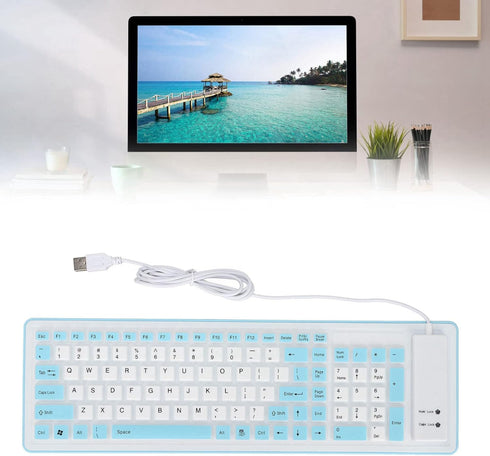 103 Keys Foldable Silicone Keyboard,Wired USB Silicone Keyboard Silent Keyboard Soft Touch Keyboard Waterproof Rollup Keyboard for PC Laptops(Blue...