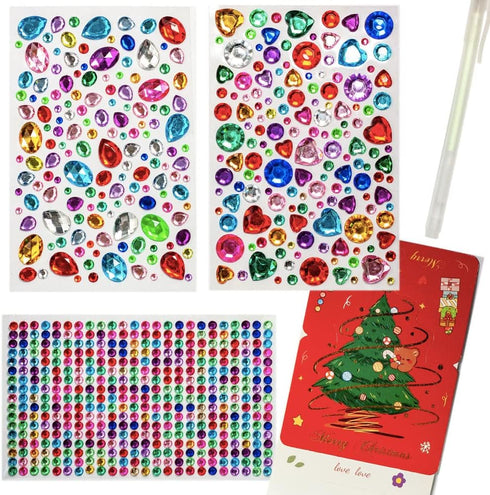 714pcs Gem Stickers Rhinestone for Crafts,Self Adhesive Jewels Stickers,Jewels for Arts & Crafts for Kids, Oval, Water Drop, Circle, Heart, 2sheet...