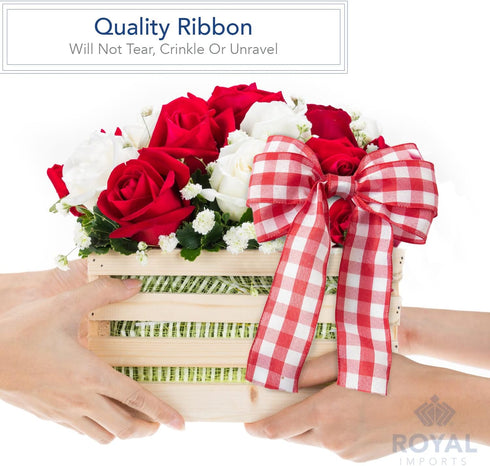 Royal Imports Buffalo Checkered Plaid Christmas Ribbon Wired, Red/White, 2.5" (#40) Gingham Design for Bow Making, Gift Wrapping, Wreaths, Holiday...