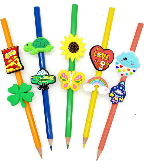 YEALQU 100PCS Random Different Pencil Topper Decoations Cute PVC Pencil Toppes Lovely Black Clip Pencil Decoration Accessories for Pupil/Junior St...