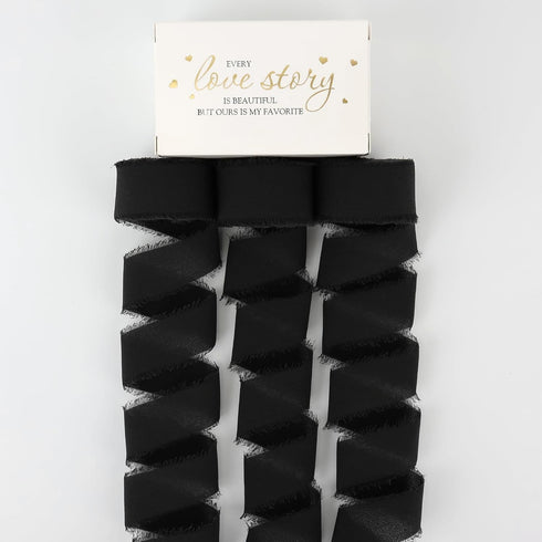 MEEDEE Black Chiffon Ribbon 1 Inch Frayed Ribbon Chiffon Silk Ribbon Black Fringe Ribbon Thin Chiffon Ribbons for Crafts, Gift Wrapping, Wedding I...