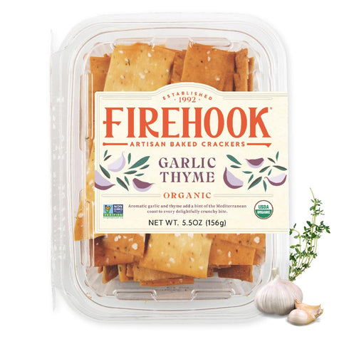 Firehook Garlic Thyme Crackers – Artisan Baked, Craveably Crunchy, Baked with Mediterranean Garlic & Thyme – Organic, Non-GMO, Kosher – 5.5 oz Box...