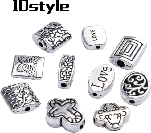 100g (About 70-120pcs) Antique Silver Spacer Beads Mixed Small Tibetan Loose Beads for Bracelet Necklace Jewelry Making,5-12mm...