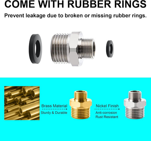 1/2 to 3/8 Reducer Faucet Adapter - Compression Brass Pipe Fitting, 3/8 Male to 1/2 Male Supply Line Adapter for RV Kitchen Plumbing, Water Hose P...