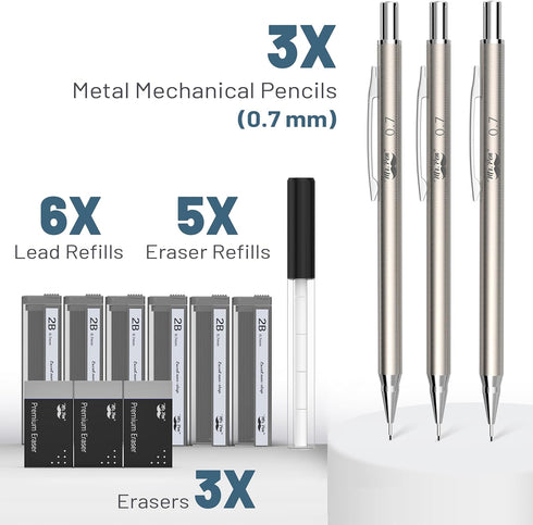 Mr. Pen- Metal Mechanical Pencil Set, 0.7mm, 3 Pack, 0.7 mechanical pencils, mechanical pencil .7, Sketching Pencils, Drafting Pencil, Mechanical ...