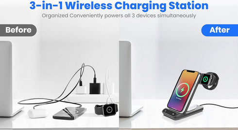 Wireless Charging Station 3 in 1 Wireless Phone and Watch Stand, 20 W Fast Charging, Foldable Travel Charger Stand for iPhone 15 14 13 12, for App...