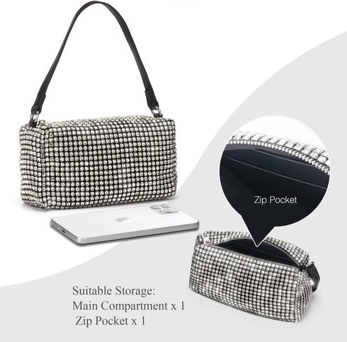 Bling Shiny Crossbody Bag Silver Rhinestone Purse Evening Handbag Wedding Prom Party Sparkling Clutches for Woman...