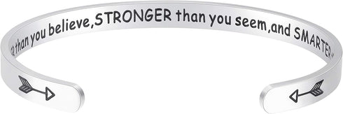 Fesciory Inspirational Bracelets for Women,Stainless Steel Engraved Personalized Positive Mantra Quote Keep Going Cuff Bangle College Graduation C...