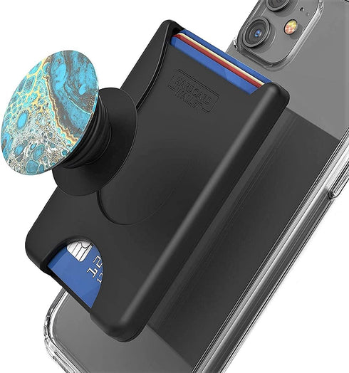 ENCASED Stick On Phone Wallet Card Holder (Compatible with PopSocket) Securely Holds Up To 4 Cards (Black)...