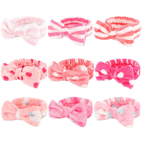 WHAVEL 9 Pack Pink Spa Headband for Washing Face, Makeup Headband Skincare Headbands Face Wash Headband Fluffy Hair Band for Washing Face (B. Pink...