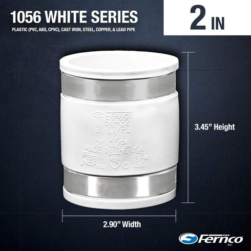 Fernco 1056-22 2-in. Flexible PVC Pipe Coupling for Cast Iron and Plastic Plumbing Connections in White...