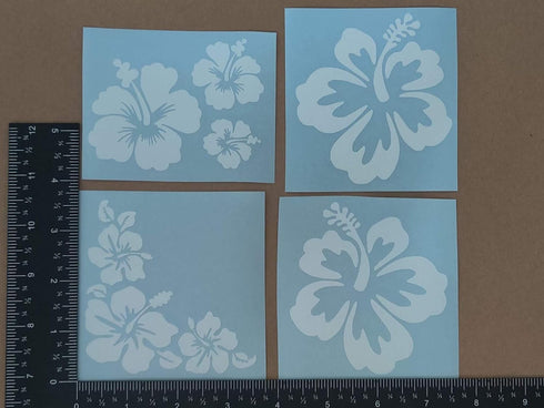 Hibiscus Decal 4 Pack, Hawaiian Hibiscus Flower Decals (Hibiscus White, Small ~3.5")...