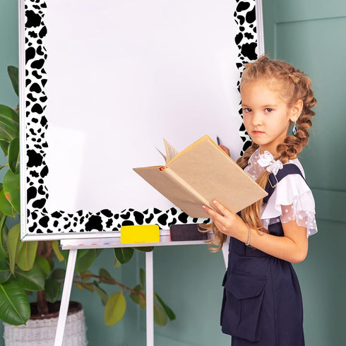 Whaline 98.4ft Cow Print Bulletin Board Borders 3 Sizes Black White Cow Die-Cut Bulletin Board Stripes Rolled Bulletin Board Trim for Cow Party Bi...