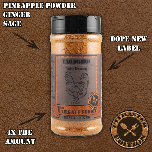 The Tailgate Foodie Yardbird Poultry Seasoning Pitmaster Edition -Grilling Dry Rub for Poultry- Great on Chicken, Turkey, Birds -Dry Rub- 9.5oz Sh...