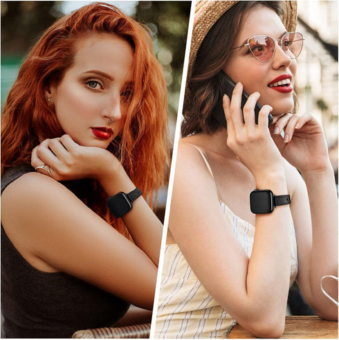 OUHENG Slim Bands Compatible with Apple Watch Band 46mm/49mm/45mm/44mm/42mm, Women Genuine Leather Thin Strap for iWatch Ultra 2/1 SE Series 10 9 ...