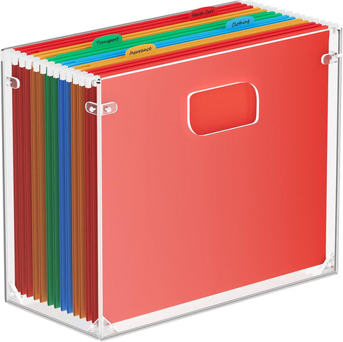 MaxGear File Organizer Box, Acrylic Hanging File Folder Organizer for Letter Size, Portable File Box with Handles, Desktop Clear Hanging Folder Or...