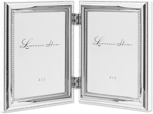 Lawrence Frames 510745D Silver Plated Double Bead Hinged Double Picture Frame, 4 by 5-Inch...