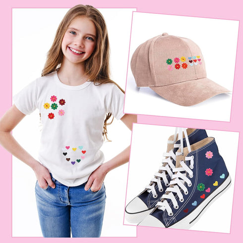 Xinnun 120 Pcs Iron on Patches, Cute Daisy Flower Heart Patch Small Embroidery Applique Patches Colorful Sew for Clothes Jeans Jackets Bags DIY(Fl...