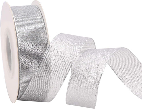 1 Inch Glitter Silver Ribbon, Ribbon for Gift Wrapping, Holiday Party, Wedding Decorations, 25 Yards Fabric Ribbon for Balloons, Sewing, and Flora...