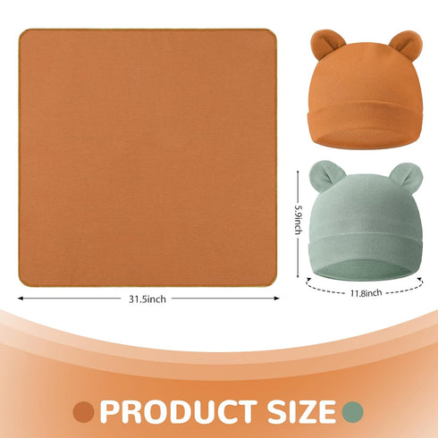 2 Sets Newborn Infant Swaddle Hat Infant Bear Ear Beanie Baby Receiving Blankets Newborn Swaddle Wrap Hospital Receiving Blankets for 0-6 Mouths U...