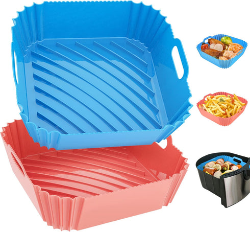 Air Fryer Silicone Liners Square 2 Pack 7.1 Inch Airfryer Liners 4-7 QT Reusable Air Fryer Liners Silicone Pot Oven Liner Baking Tray, Air Fryer B...