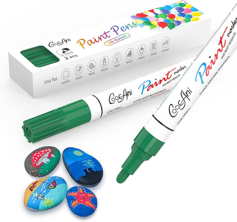 Green Permanent Markers Paint Pens, 2 Pack Oil Based Opaque Paint Markers for Metal,Canvas,Wood,Rock Painting, Ceramic, Glass, Fabric Art Supplier...