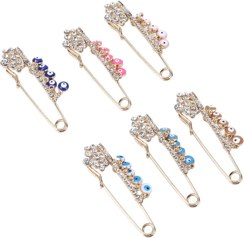 Zerodis 6 Colors Evil Eye Stroller Pin Lucky Brooch Diaper Bag, 6Pcs Evil Eye Brooch Pin for Baby Good Luck Brooches & PinsJewelry...