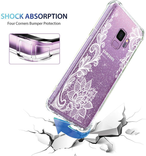 KIOMY Clear Case for Samsung Galaxy S9, Airbags Corners Shockproof Bumper Protective Cover Hybrid Design Hard PC Back + Flexible TPU Frame Lace Fl...