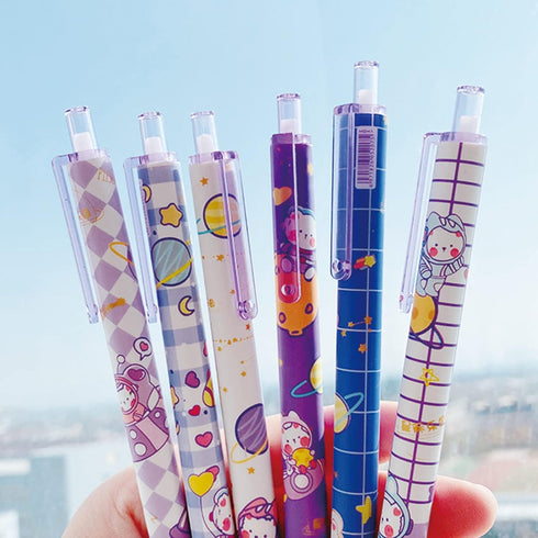 6 Pcs Gel Ink Pens Cartoon Retractable Pens Cute Animal Pen 0.5mm Ballpoint Pen Office School Supplies for Girls (Space)...