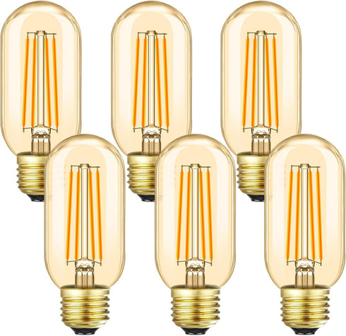 Leools T45 LED Bulb,8W E26 LED Bulb Dimmable Equivalent E26 Bulb 75 Watt,Amber Warm White 2700K E26 Edison Bulb T14,AC120V,700lm,CRI90,Amber Glass...